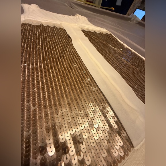 LOFT Cream/Gold Sleeveless Sequin Blouse Size Small - Picture 7 of 8